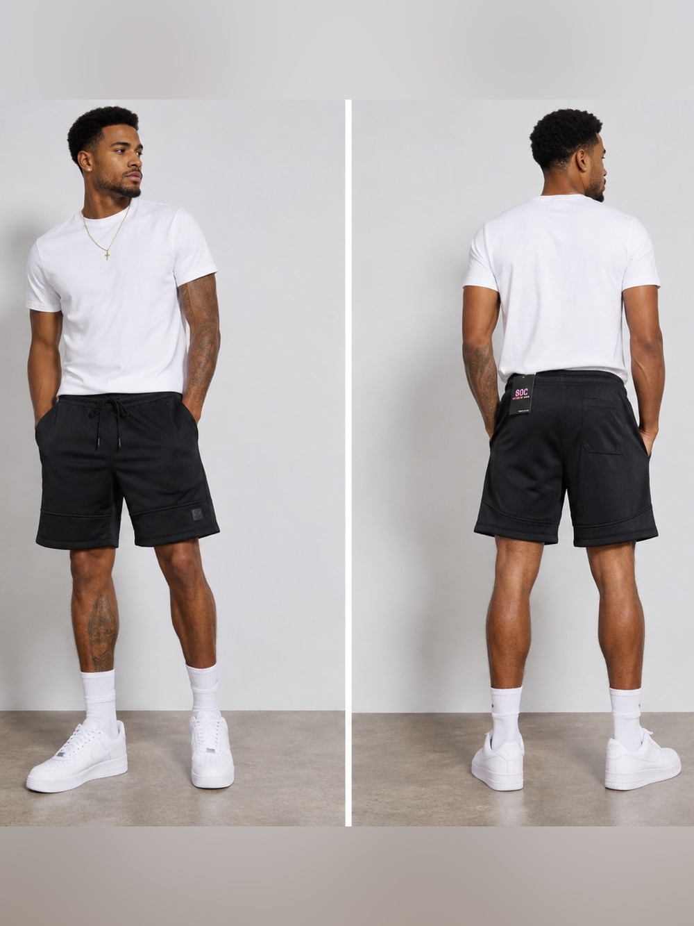 SOC Black Men's Athletic Drawstring Performance Shorts